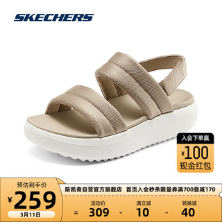 斯凯奇Skechers女子休闲凉鞋增高厚底网布舒适百搭114784 自然色/NAT 37