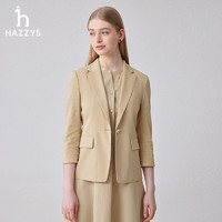 哈吉斯（HAZZYS）女装 2024春季女士素色通勤七分袖单西女ASUSJ0BBJ01 米色BI 155/80A 36