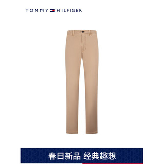 TOMMY HILFIGER 24春季男装斜纹简约双后袋做旧锥形休闲裤MW0MW33913 卡其AEG 33