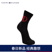 TOMMY HILFIGER24春季男装时尚简约麦穗字母提花舒适中筒袜子TS000874 黑色078 OS