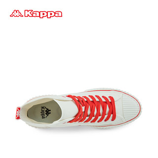 KAPPA卡帕经典高帮帆布鞋子男女同款百搭板鞋厚底显高运动休闲鞋 012A白色 35