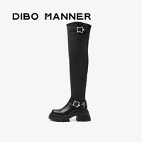 【火焰浮雕系列】DIBO碲铂厚底羊皮弹力靴女秋季过膝靴
