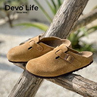 Devo Life 软木拖鞋女包头休闲鞋子半包情侣拖鞋真皮复古外穿拖鞋