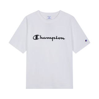 Champion 冠军短袖2024春夏男复古草写logo印花纯棉T恤女美式 白色 S