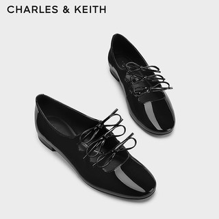 CHARLES&KEITH24夏季蝴蝶结漆皮平底玛丽珍鞋女CK1-70900519 Black Patent黑色 35