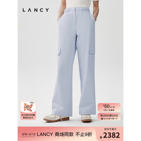朗姿2024春季松紧直筒裤女宽松高腰设计感长款裤子休闲 天蓝色 XL