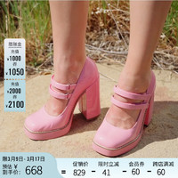 史蒂夫·马登 STEVE MADDEN/思美登春秋防水台粗高跟玛丽珍单鞋女 TWICE 粉色 38