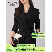 娅丽达（YERAD）设计感小众截短式西装外套女2024春季休闲通勤系带西服 黑色(A0) XL
