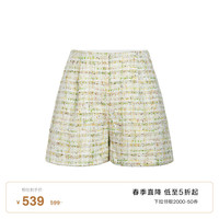 ochirly欧时力 花纱小香风短裤女2024春装裤子高腰直筒格子 绿色 S