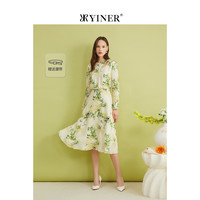 YINER 音儿 2024春季斜纹渐变鸢尾印花连衣裙 米白 46