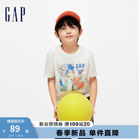 Gap男童2024春季纯棉印花图案圆领短袖T恤儿童装上衣430241 象牙白 140cm(M)亚洲尺码