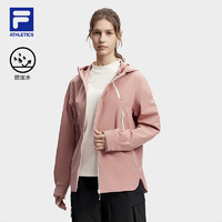 FILA 斐乐 女士梭织外套2024春户外运动宽松防水连帽上衣 泡沫粉-PK 175/92A/XL