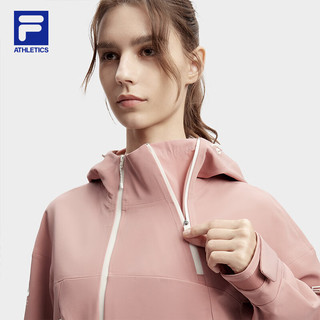 FILA 斐乐 女士梭织外套2024春户外运动宽松防水连帽上衣 泡沫粉-PK 175/92A/XL