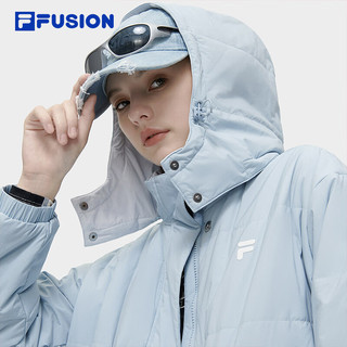 FILA FUSION斐乐潮牌棉服女2024春时尚简约休闲宽松连帽外套 雾霭蓝-BU 170/88A/L