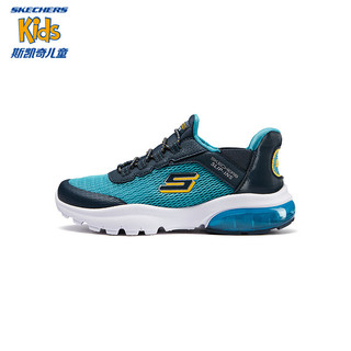 Skechers斯凯奇闪穿鞋儿童时尚休闲鞋懒人一脚蹬春秋款透气运动鞋403834L 海军蓝色/青绿色/NVTQ 34码