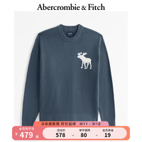 ABERCROMBIE & FITCH男装 24春美式麋鹿圆领套头毛衣休闲百搭针织衫 358141-1 蓝色 XS (170/84A)