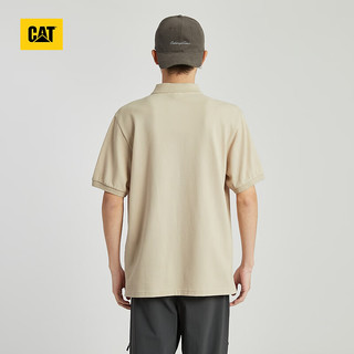 CAT卡特24春夏男工装近似色哑光logo设计翻领T恤 浅卡其色 3XL