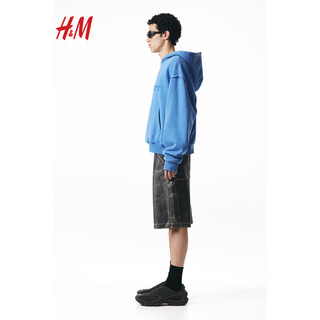 H&M【H2合作系列】男女同款卫衣2024春棉质重磅连帽衫1226192 浅蓝色 175/100A M