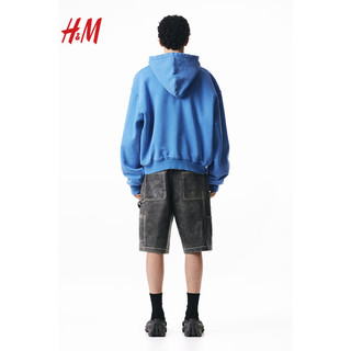 H&M【H2合作系列】男女同款卫衣2024春棉质重磅连帽衫1226192 浅蓝色 175/100A M