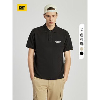 CAT卡特24春夏男工装近似色哑光logo设计翻领T恤 黑色 3XL