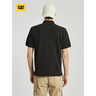 CAT卡特24春夏男工装近似色哑光logo设计翻领T恤 黑色 3XL