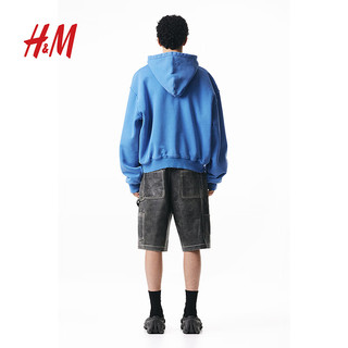 H&M【H2合作系列】男女同款卫衣2024春棉质重磅连帽衫1226192 浅蓝色 175/108A L