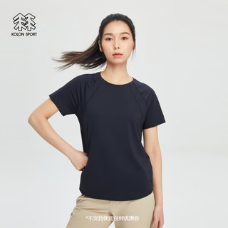 KOLON SPORT/可隆女子户外宽松圆领运动防晒打底吸湿速干短袖T恤 LKRT4MN216-BK 黑色 L