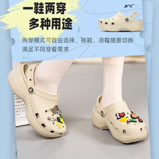 卡骆驰（crocs）女鞋 24夏季运动鞋云朵Clog厚底显高洞洞鞋沙滩鞋休闲凉拖鞋 经典云朵Clog/骨白色 36-37