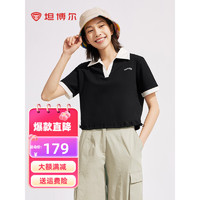 坦博尔polo衫女夏季翻领上衣珠地布修身短袖POLO衫女TB4230226 黑色 170