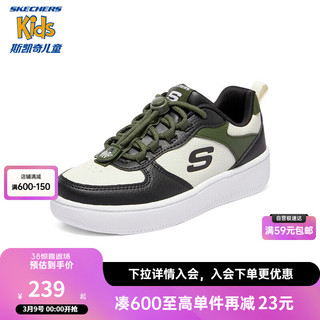 Skechers斯凯奇儿童休闲板鞋春秋透气男女童时尚小白鞋319499L/405232L 黑色/橄榄色/BKOL 33