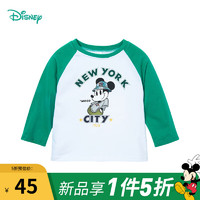 Disney 迪士尼 童装儿童长袖拼款T恤 YD1DS001 白拼绿-米奇