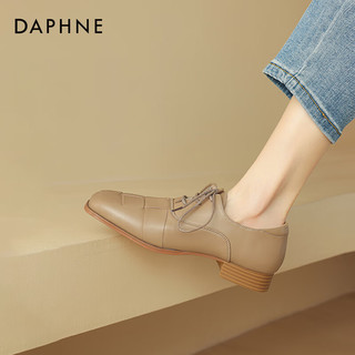 达芙妮（DAPHNE）深口单鞋女春季2024系带方头低跟豆豆鞋女乐福鞋 杏色 35