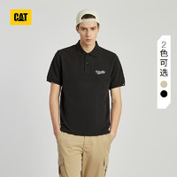 CAT卡特24春夏男工装近似色哑光logo设计翻领T恤 黑色 S