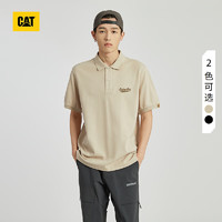 CAT卡特24春夏男工装近似色哑光logo设计翻领T恤 浅卡其色 2XL