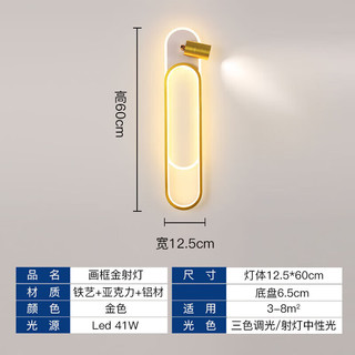 V-POWER壁灯卧室客厅背景墙灯 现代简约轻奢楼梯过道创意灯墙壁灯长条灯 画框金射灯-三色调光41W