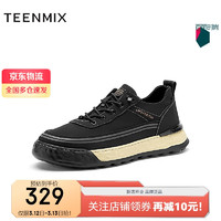 TEENMIX 天美意 商场同款时尚板鞋帅气舒适男休闲鞋EGW01CM3 黑色 42