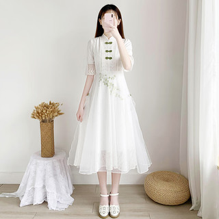 麦娅洛成人女十八嵗岁礼服改良旗袍连衣裙少初中高中复古演出朗 白色 M 90-100斤
