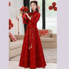 丽佰昕（Libaixin）新中式敬酒服订婚新娘酒红色旗袍改良秀禾服冬季长袖两件套结婚服 酒红色长款 3XL（130-135）