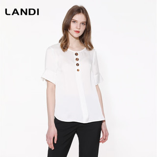 蓝地（LANDI）雪纺衫撞色纽扣荷叶袖宽松短袖衬衫2020夏新BLUXN246000 白色 XL