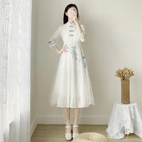 麦娅洛成人女十八嵗岁礼服改良旗袍连衣裙少初中高中复古演出朗 白色 2XL 120-130斤