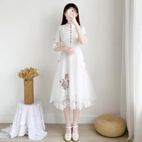 麦娅洛成人女十八嵗岁礼服改良旗袍连衣裙少初中高中复古演出朗 白色短袖8079 M 90-100斤