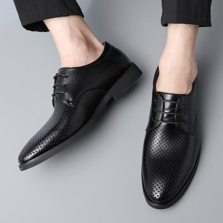 波图蕾斯皮凉鞋男士系带商务休闲皮鞋镂空透气正装鞋 6858 黑色(凉鞋) 38