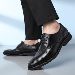 波图蕾斯皮凉鞋男士系带商务休闲皮鞋镂空透气正装鞋 6858 黑色(凉鞋) 39