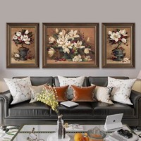 法蒂雅 美式客厅装饰画沙发背景墙挂画手绘油画欧式三联画轻奢高级感壁画