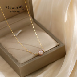 淡水珍珠项链女简约百搭紫色珍珠短项链轻奢金珠锁骨链白色