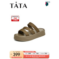 他她（TATA）2024夏百搭时尚女厚底一字拖鞋WL602BT4 啡绿 37