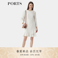 PORTS宝姿女装2024早春鱼尾裙摆花呢连衣裙ST8D002TFD043 奶白色 10