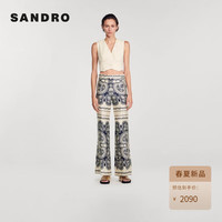 SANDRO2024早春新款女装法式优雅高腰花卉印花微喇长裤SFPPA01376 A212/杏色