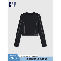 Gap 盖璞 女装2024春季提花下摆明线圆领长袖T恤876159 黑色 175/92A(XL)亚洲尺码