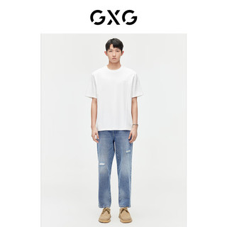 GXG男装 2024年夏季多色纯棉男士休闲小标修饰圆领短袖t恤男 白色 165/S